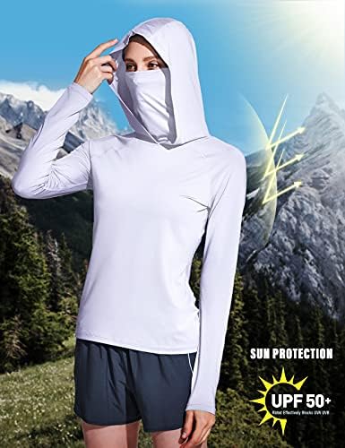 TSLA לנשים UPF 50+ חולצות קפוצ'ון הגנה מפני שמש עם מסכת פנים, חולצת שמש חיצונית של שרוול ארוך