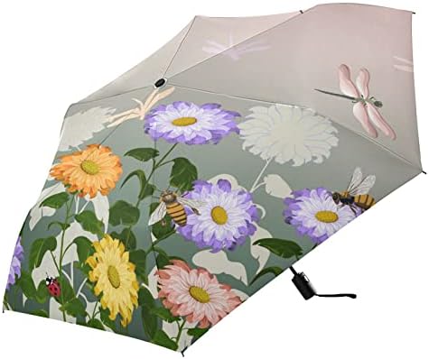 פרחי קיץ של Junzan שמורים על מטריית נסיעות צבעונית לגשם אטום לרוח מטריות גולף 39 אינץ