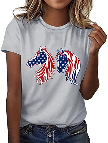 נשים חולצות מתגנדר מקרית הרביעי של יולי פטריוטית חולצה עצמאות יום צווארון עגול אמריקאי דגל הדפסת טיז