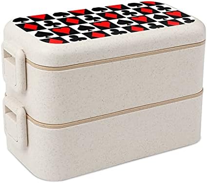 קופסת ארוחת צהריים של פוקר בנטו 2 מכולות אחסון מזון תא עם כף ומזלג