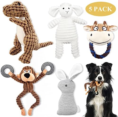Sunky 5 חבילות כלב צעצועים חורקים, צעצועים מלאכים מלאים מלאים מלאים קטיפה עמידה צעצועים כלבים