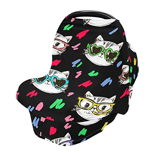 תבנית חתול אופנה של Yyzzh צבעוני עיצוב גרפי צבעוני מכונית מושב תינוקות נמתחת כיסויי חופה כיסוי כיסוי הנקה