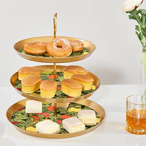 3 עוגת קינוח קינוח דוכן זהב עמדת עוגת מאפה למסיבת תה, חתונה ויום הולדת, עלים ירקות פירות עגבניות