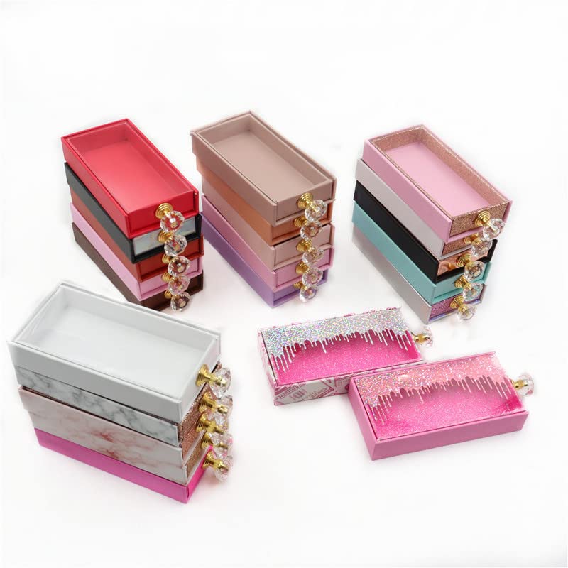 קופסאות מלבן קופסאות אריזה ריסים עם מגשים ידית קריסטל בתפזורת מקרה מגנטי ריק, E74,50 קופסא עם מגש