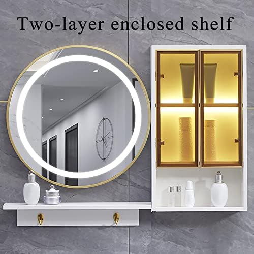 רזום מראה ארון אמבטיה אלגנטי רכוב על קיר, ארונות עם 2 דלתות וו מגבת, מראה לד חכמה, לחדר אמבטיה, סלון, שחור / לבן