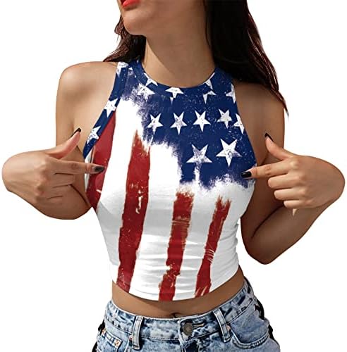 4 ביולי חולצות לנשים דגל אמריקאי קיץ ללא שרוולים גופיית צוואר כוכבים פסים חולצה חולצה מזדמן טוניקת
