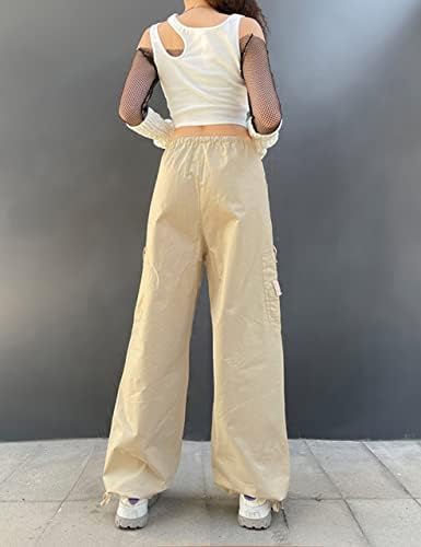 קמיסי נשים סיבתיות מכנסי מטען רחבים מצנח המותניים נמוכות היפ הופ ג'וג'ר מכנסי טרנינג עם מכנסי רגל רחבים מכנסיים
