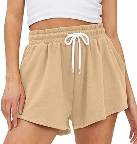 מכנסי זיעה של Eoeioa נשים קיץ מותניים אלסטיים מכנסיים קצרים עם שרוך רופף מזדמן מזדמן מכנסיים טרנדיים