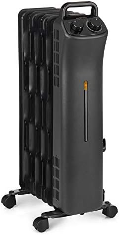 מחמם רדיאטור נייד בסיסי אמזון עם 7 סנפירים גליים, שליטה ידנית, שחור, 1500 וואט