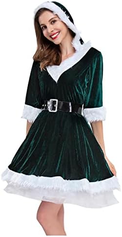תחפושת לחג המולד של סנטה סנטה לנשים עם שמלת ברדס שמלות מיני קטיפה קטיפה קטיפה קוספליי סנטה קלאוס בגדים מפוארים