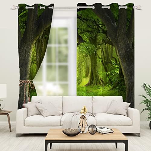 דורסב וילונות יער קסומים פנטזיה ירוקה וילונות חלון יער קסמים לילדים עיצוב חדר שינה סאנשיין עצי