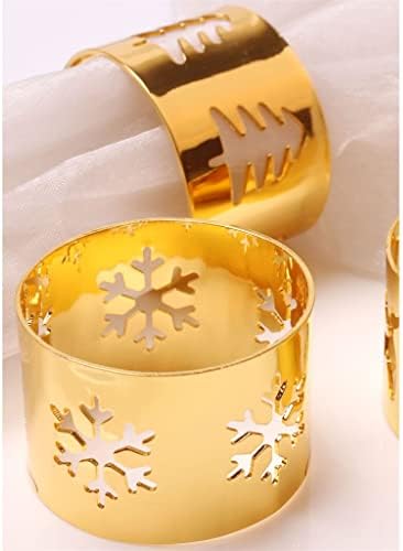 Ganfanren 6 PCS מלון לחג המולד מדגם שולחן חדר שולחן פתית שלג מפית טבעת עץ חג המולד אבזם מפית מתכת