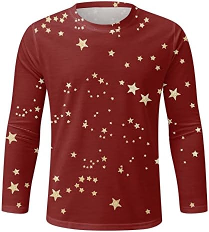 חולצות טריקו של שרוול ארוך של Wocachi לחג המולד לגברים, חג המולד 3D גרפי סנטה הדפס קרוונק צוואר