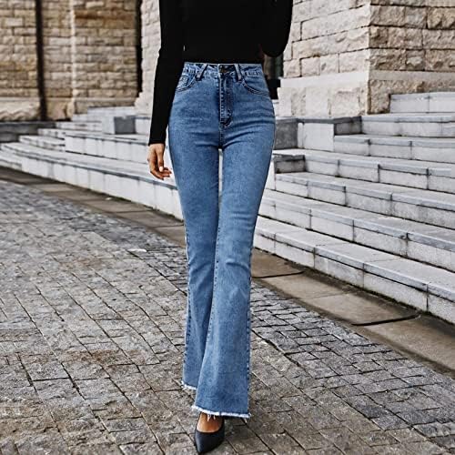 מכנסיים פלוס נשים במותניים גבוהות באביב וסתיו חדש רזה רזה תפירה תפירה ג'ינס מתרחבת ג'ינס נשים