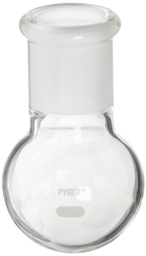 Corning Pyrex בורוסיליקט זכוכית קצרה צוואר עגול עגול בקבוק רתיחה עם מפרק מחודד סטנדרטי 14/20, 100 מל קיבולת