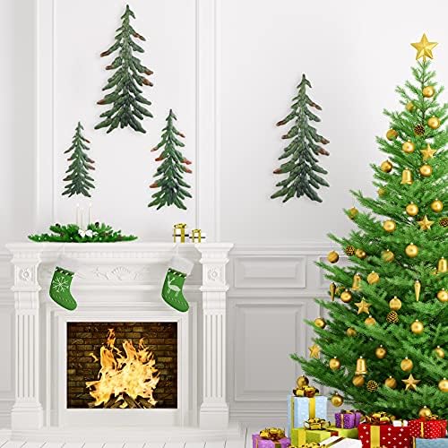 4 חלקים פסל אורנים לחג המולד עץ מתכת עץ מתכת עץ אורן מתכת עץ קיר מתכת עיצוב אמנות למשרד ביתי עיצוב קיר חיצוני