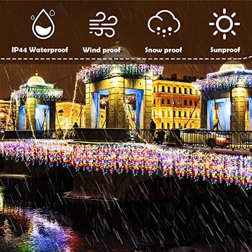 קישוטים לחג המולד של חיזבג'יטי אורות חיצוניים, 400 LED 32.8 רגל 8 מצבים 75 טיפות פיות אורות וילון מיתרים