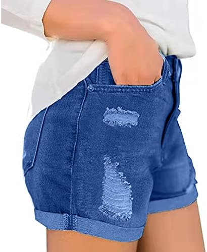 נשים של קיץ גבוהה מותן ג 'ינס מכנסיים קצרים מקופל מכפלת מזדמן קצר ג 'ינס ג' ינס מכנסיים קצרים