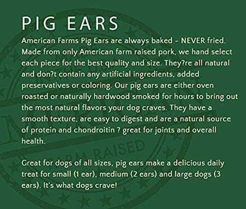 חוות אמריקאיות- מוגבהות ומיוצרות בארצות הברית אוזני חזיר מעושנות לכלבים 10 ספירות, גדולות, כולן לעיסה בריאה