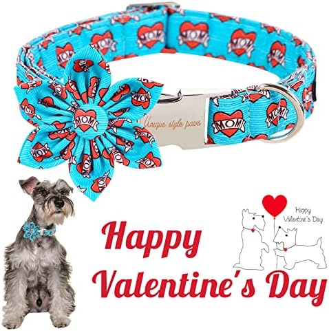 כפות סגנון ייחודי של יום האם צווארון כלבים עם עניבת פרחים צווארון כלבלב כחול לב מתנה הטובה ביותר לבנים