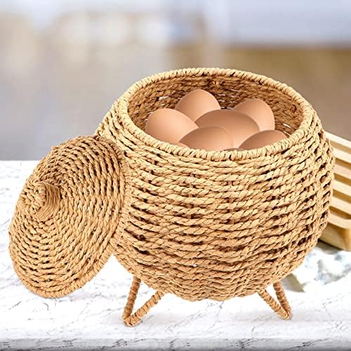 סל ביצים ארוג עגול עם סלסלי סלי נצרים של מכסים סלי אחסון סלי אחסון לירקות ביצי פירות אוכל