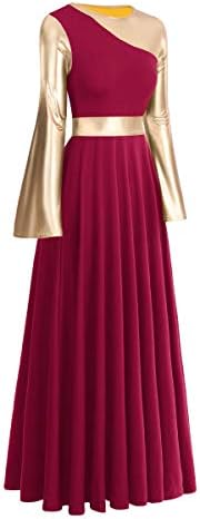 נשים מתכתית צבעית צבעית ליטורגית שמלת ריקוד פעמון שרוול ארוך שרוול ארוך לבגדי ריקוד לירי כנסיית