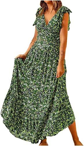 Lucktop שמלת שני חלקים לנשים מודפסים פרחים מודפסים רצועות קיץ סקסיות צמרות חצאית וחצאית מקסי מגדירה שמלת