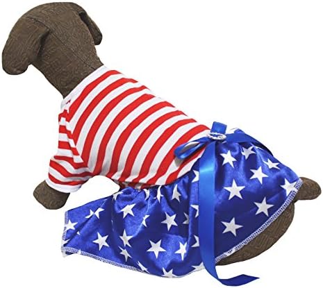 שמלת כלבים בגדי גור פטיטבלה 4 ביולי פס אדום פס כותנה כותנה כוכבי טוטו כחול טוטו