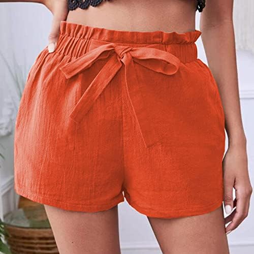 LMSXCT לנשים מזדמנים מותניים אלסטיים קיץ כותנה מכנסי פשתן קצרים מותניים גבוה