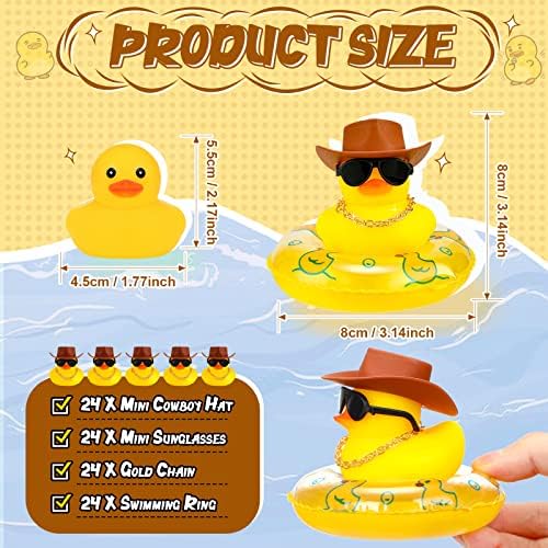 24 יחידות קאובוי גומי ברווז בתפזורת מיני רכב צהוב ברווזונים אמבטיה צעצועי מסיבת לטובת עם כובע לשחות טבעת