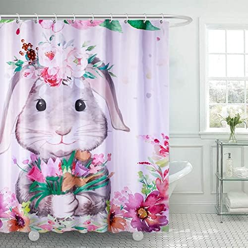 וילון מקלחת פסחא ארנב ארנב ארנב פסחא וילון מקלחת אמבטיה פרחי אביב פרחי ארנב מצחיק וילונות מקלחת לחופשה מוגדרים