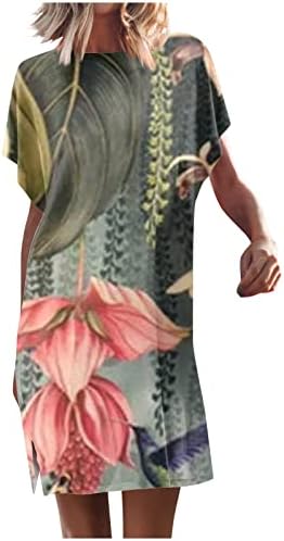 שמלות קיץ לנשים 2023 עטלף מפוצל רופף שרוול קצר שרוול צוואר שמלת מיני שמלות חוף מודפסות מזדמנים