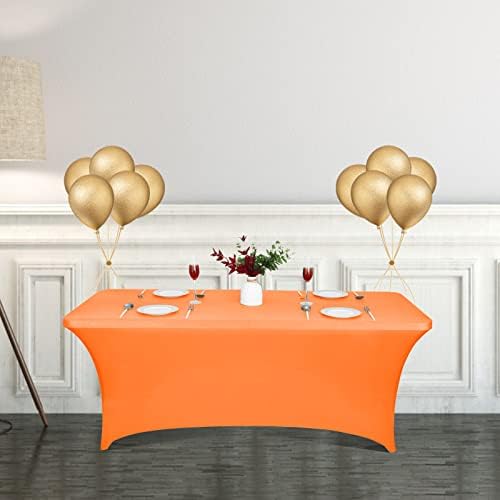 מכסה שולחן שולחן סטרץ 'מלבן מצויד 6ft שולחנות מתקפלים מבד נמתח לייקרה שולחן שולחן לחתונה, תפוז