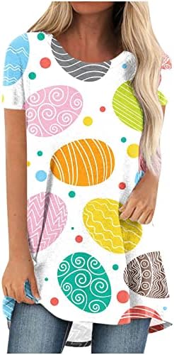 חולצות ביצי פסחא לנשים בקיץ צוואר עגול עגול שרוול קצר חג הפסחא טוניקה מודפסת