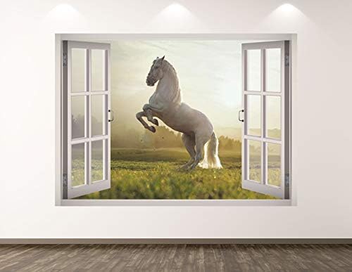 מדבקות קיר סוס לבן עיצוב אמנות חלון 3D וויל מדבקת בעלי חיים ציור קיר חדר ילדים מתנה בהתאמה אישית