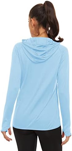 Tacvasen נשים UPF 50+ חולצת שרוול ארוך קפוצ'ון הגנה מפני השמש מהיר שומר פריחה יבש חצי רוכסן חורי אגודל