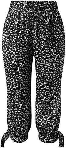 מכנסיים שמלת רגל רחבה לנשים עסקים מקרית נשים פרח מודפס קפרי מכנסיים אלסטי שמלה מזדמן מכנסיים עבור