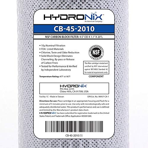 Hydronix HX-CB-45-2010 בית שלם, מסחרי ותעשייה NSF קוקוס פחמן מסנן מים, 4.5 x 20 -10 מיקרון, 20 אינץ ', לבן