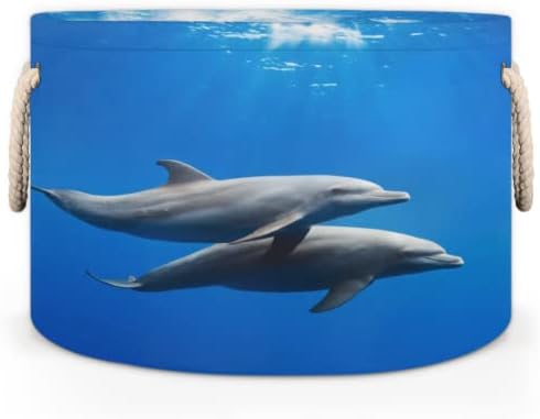 דולפין ים עמוק סלים עגולים גדולים לאחסון סלי כביסה עם ידיות סל אחסון שמיכה למדפי אמבטיה פחים