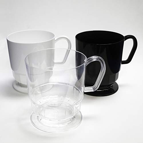 יסודות המפלגה אלגנטיות כוס קפה מפלסטיק קשיח עם ידית, קיבולת של 8 אונקיות, לבן, ספל תה, חד פעמי
