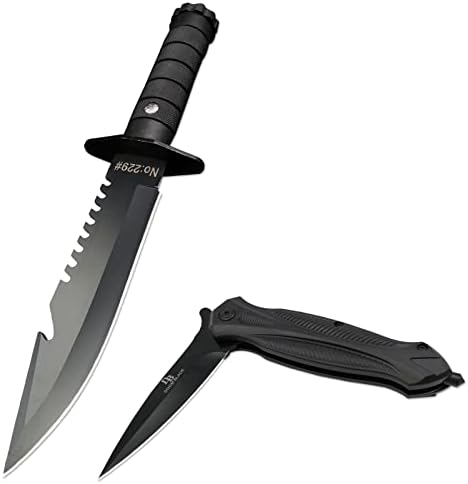 חבילה של פריט-אביב לסייע מתקפל כיס סכין + 11.2 אינץ משונן קבוע להב סכין עם נדן