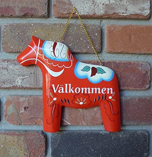 שוודי נושאים עץ 8 כתום-אדום דאלה סוס בית בברכה ולקומן סימן עם יצירות אמנות מדבקות & מגבר; יד