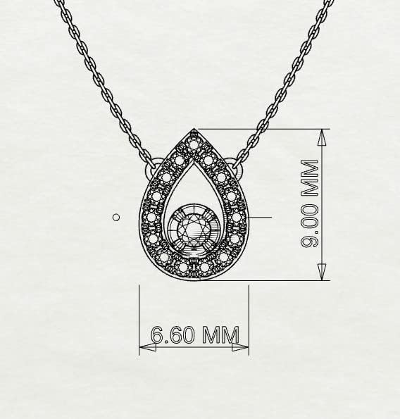 שרשרת יהלום בצורת אגס יהלום טבעי ומוסמך בזהב לבן 14 קראט / תליון 0.10 קראט עם שרשרת