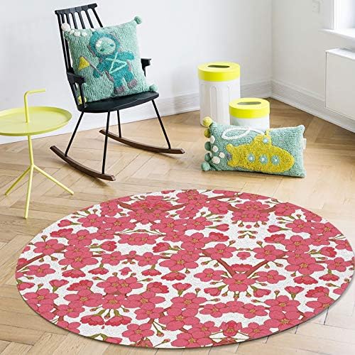 שטיח שטח עגול גדול לחדר שינה בסלון, שטיחים 4ft ללא החלקה לחדר ילדים, מחצלת רצפת שטיח רחצה ורוד פורחת