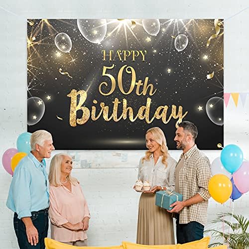המגר 6 על 4 רגל שמח יום הולדת 50 גילטר שינינג באנר רקע - 50 שנה קישוטי יום הולדת ספקי צד לנשים