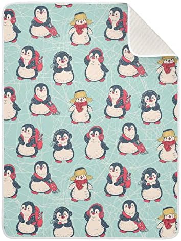 שמיכת פינגווין כותנה של פינגווין לתינוקות, קבלת שמיכה, שמיכה רכה משקל קלה לעריסה, טיולון, שמיכות