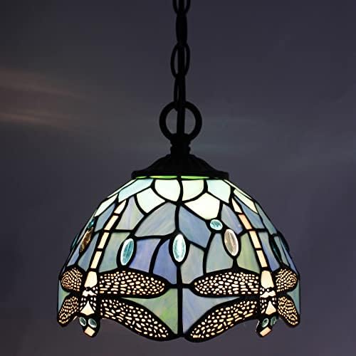 Rhlamps Tiffany Plug-in תליון תאורה עם גוון סגנון שפירית ויטראז 'וירוק וירוק, מנורת תלויה מתכת