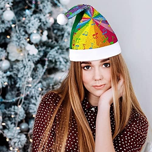 מוסיקה הערות עם צבעוני פאייטים חג המולד כובע סנטה קלאוס כובע מצחיק הדפסת עבור גברים נשים חג המולד מסיבת חג