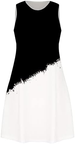 שמלות קיץ לנשים 2023 צבע חוסם שמלה ללא שרוולים שמלת חוף מודפסת צוואר עגול עם כיס עם כיס