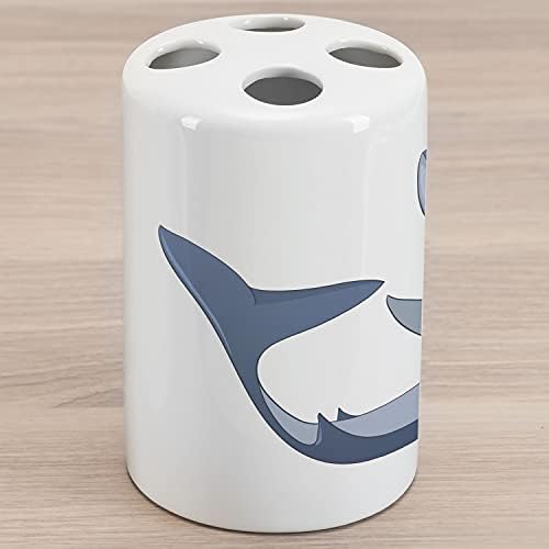מחזיק מברשת שיניים קרמיקה של כריש לוניק, איור אופי מצויר מצחיק על רקע רגיל, דקורטיבי רב -תכליתי לחדר אמבטיה, 4.5